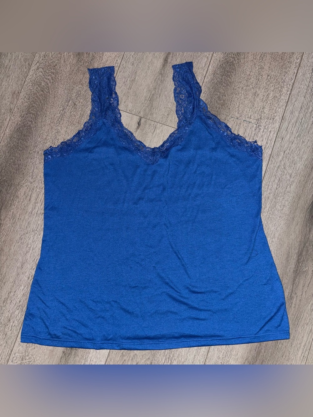 Y2K Style Royal Blue Cami Top with Wide Lace Straps V Neck Size 1X Indie Sleeze